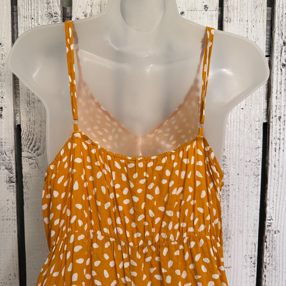 Brovave Mustard Yellow Abstract Polka Dot Midi Sundress Size L Ruffle Hem Boho - Picture 11 of 11